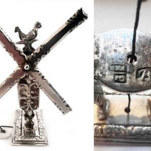 Antiek zilveren miniatuur van een haalmolen uit 1749