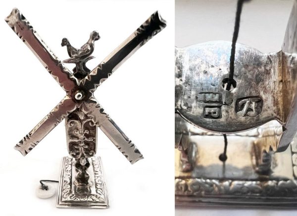 Antiek zilveren miniatuur van een haalmolen uit 1749
