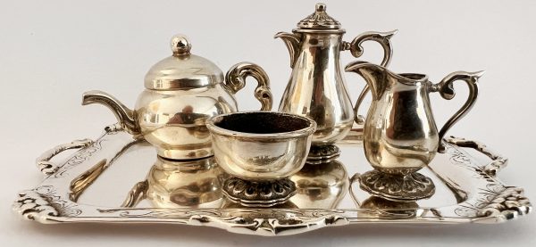 Zilver miniatuur thee en koffieservies